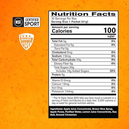 BARE PERFORMANCE NUTRITION, BPN Go Gel Endurance Gel, Vegan + Gluten Free Running Gel with 24g of Carbohydrates & 100 Calories per Gel Pack, 10 Single-Serving Gel Packs, Apple Cinnamon