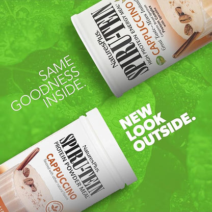 NaturesPlus SPIRU-TEIN Shake - Cappuccino Flavor - 1.1 lbs, Spirulina Protein Powder - Plant Based Meal Replacement, Vitamins & Minerals For Energy - Vegetarian, Gluten-Free - 16 Servings