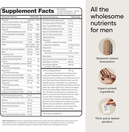Multivitamin for Men, Full-Spectrum Supplement with Zinc, Vitamin D, C, B12, Maca, Biotin, Saw Palmetto – 82 Wholesome Nutrients for Men's Health Support, Energy, Healthy Hair, 30 Day Supply