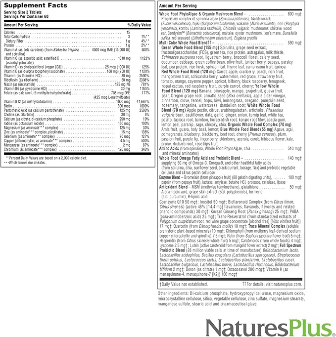 Natures Plus Source of Life Gold Multivitamin - 180 Tablets - with Vitamins D3 & B12 - Blood, Bone & Immune Support - Vegetarian & Gluten Free - 60 Servings