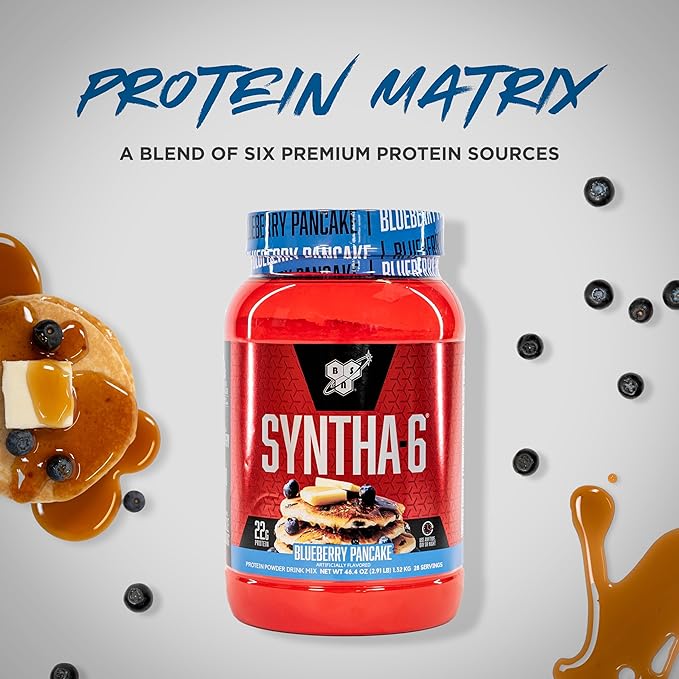 BSN SYNTHA-6 Whey Protein Powder, Milk Isolate Protein Powder with Micellar Casein, Blueberry Pancake, 28 Servings (Packaging May Vary)