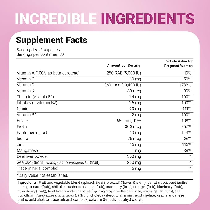 Dr. Berg Natural Prenatal Vitamins for Women (Pregnant & Nursing) - Prenatal Vitamins with Folate, Vitamins, Minerals, Omegas, &11 Powerful Superfoods - Womens Prenatal Multivitamin - 60 Capsules