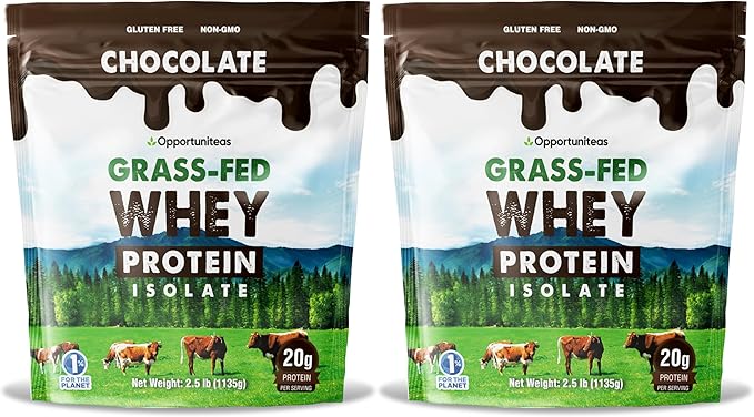 Opportuniteas Grass Fed Chocolate Whey Protein Isolate Powder - 20g Protein Powder Without Artificial Sweeteners, Hormone-Free Cows, Non GMO - 5lb