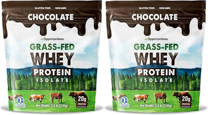 Opportuniteas Grass Fed Chocolate Whey Protein Isolate Powder - 20g Protein Powder Without Artificial Sweeteners, Hormone-Free Cows, Non GMO - 5lb