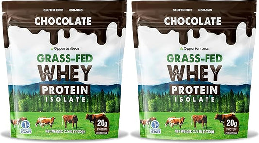 Opportuniteas Grass Fed Chocolate Whey Protein Isolate Powder - 20g Protein Powder Without Artificial Sweeteners, Hormone-Free Cows, Non GMO - 5lb
