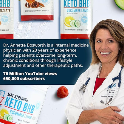 Dr. Boz - Keto BHB Powder - Cucumber Lemon, 20 Packets - Ketones Drink - Increase Energy & Reduce Cravings - Max Strength Dietary Supplement - Quality Tested - Made in The USA - 10.9oz (310g)