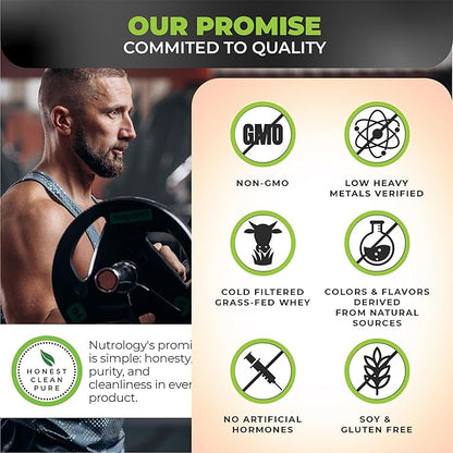Nutrology Grass Fed Whey Protein Powder, Vanilla Ice Cream Flavor, Supports Lean Muscle Recovery & Performance, Cold Processed Grass Fed Whey and Amino Acid Powder, Shake, Blend or Bake, 28 Servings