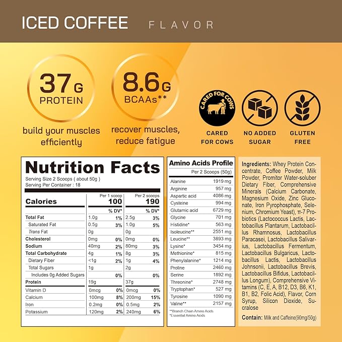 GOPOWER Whey Protein Powder, with BCAAs, Grass Fed Protein Powder, 2 Pound, 18 Servings