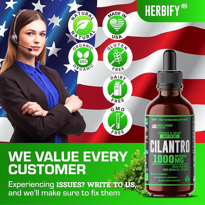 HERBIFY Organic Cilantro Tincture - Herbal Cilantro Supplement for Detox - Rich Source of Antioxidants - Supports Heart and Body Cleanse - Made in USA - Cilantro Extract Organic 4 Fl Oz