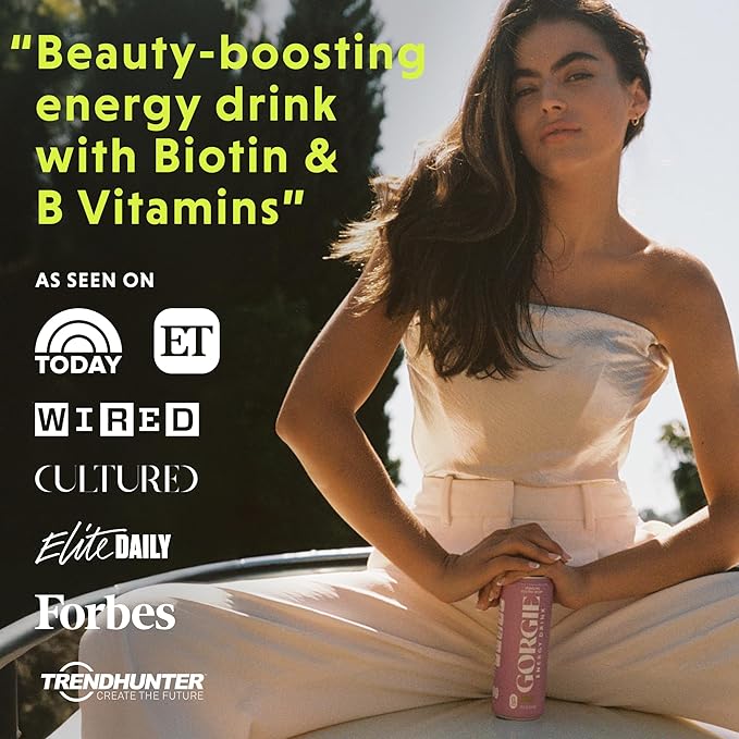 GORGIE Sugar Free Natural Energy Drinks, Sparkling Electric Berry (12 Pack) - Healthy Energy Drinks - Natural Coffee Replacement with Green Tea Caffeine and Biotin - 150mg Caffeine, Vegan, Low Calorie