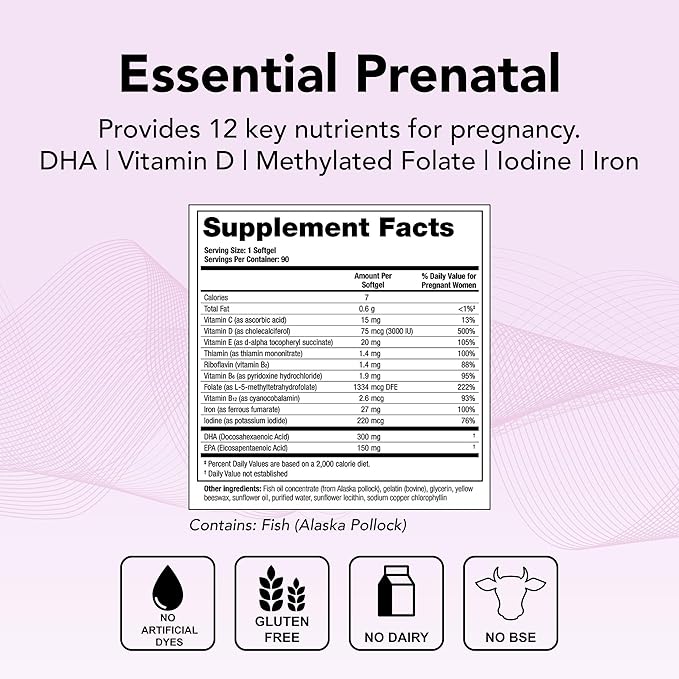 Theralogix TheraNatal One Prenatal Vitamin - 90-Day Supply - Prenatal Multivitamin with DHA, Vitamin D3, Methylated Folate, Iron & More to Support a Healthy Pregnancy* - NSF Certified - 90 Softgels