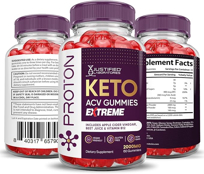 (5 Pack) Proton Keto ACV Gummies Extreme 2000MG Proton Keto Gummies Apple Cider Vinegar Formulated with Pomegranate Beet Juice Powder B12 Vegan Non GMO 300 Gummys