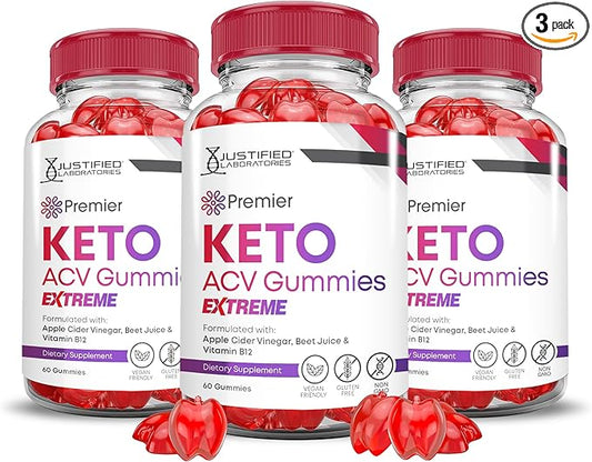 (3 Pack) Premier Keto ACV Gummies Advanced Weight Loss Extreme 2000MG Premier Keto Gummies Apple Cider Vinegar Formulated with Pomegranate Beet Juice Powder B12 Vegan Non GMO 180 Gummys