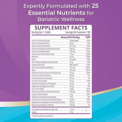 High A D E K Bariatric Multivitamin for Post DS/SADI Surgery, 25 Essential Nutrients for Post-Weight Loss Surgery, 180 Tablets, Meets ASMBS Guidelines for Bariatric Bypass