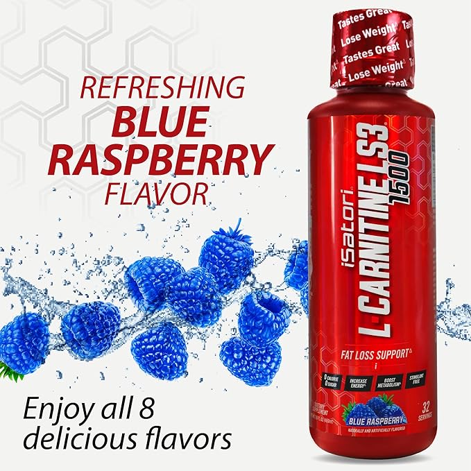 iSatori L-Carnitine LS3 1500, Liquid L-Carnitine with Acetyl L-Carnitine, L-Carnitine L-Tartrate, Stimulant Free Pre Workout, No Calories, Sugar, Gluten, Keto-Friendly, Blue Raspberry (32 Servings)