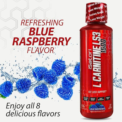 iSatori L-Carnitine LS3 1500, Liquid L-Carnitine with Acetyl L-Carnitine, L-Carnitine L-Tartrate, Stimulant Free Pre Workout, No Calories, Sugar, Gluten, Keto-Friendly, Blue Raspberry (32 Servings)