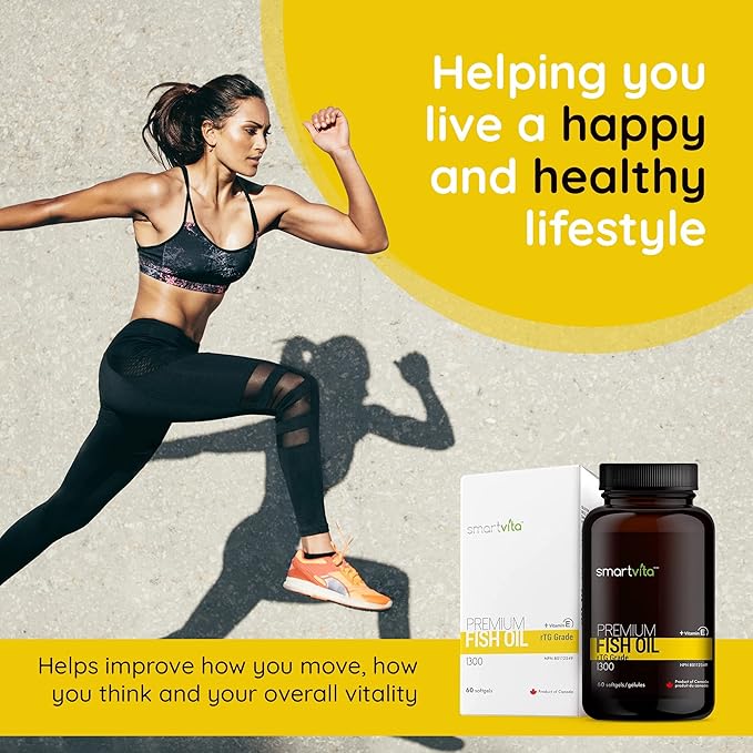 Smartvita - Premium Fish Oil, rTG Grade Omega 3, Fish Oil Omega 3, EPA, DHA, & Vitamin E Capsules, Multivitamins for Men & Women, Omega 3 Supplement, Burpless, 60 Softgels