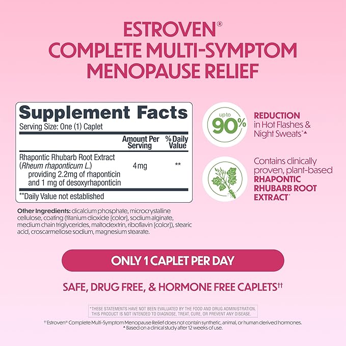 Estroven Complete Multi-Symptom Menopause Supplement for Women, 28 Ct., Clinically Proven Ingredient Provide Menopause Relief & Night Sweats & Hot Flash Relief, Drug-Free & Non-GMO
