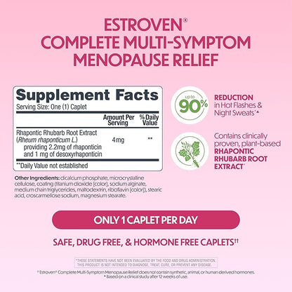 Estroven Complete Multi-Symptom Menopause Supplement for Women, 28 Ct., Clinically Proven Ingredient Provide Menopause Relief & Night Sweats & Hot Flash Relief, Drug-Free & Non-GMO
