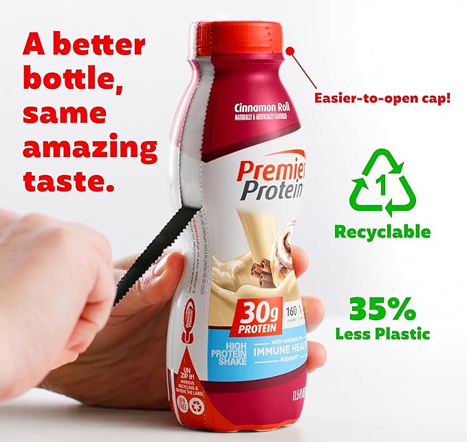 Premier Protein Shake, 30g Protein, 1g Sugar,24 Vitamins&Minerals Nutrients to Support Immune Health, Cinnamon Roll,11.5 fl oz - Pack of 12