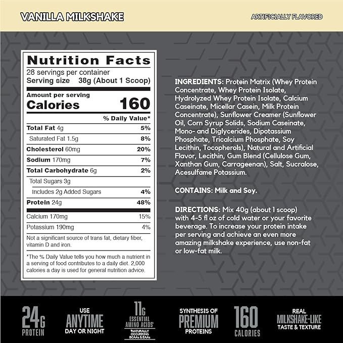 BSN SYNTHA-6 Edge Protein Powder, Vanilla Protein Powder with Hydrolyzed Whey, Micellar Casein, Milk Protein Isolate, Low Sugar, 24g Protein, Vanilla Milkshake, 28 Servings