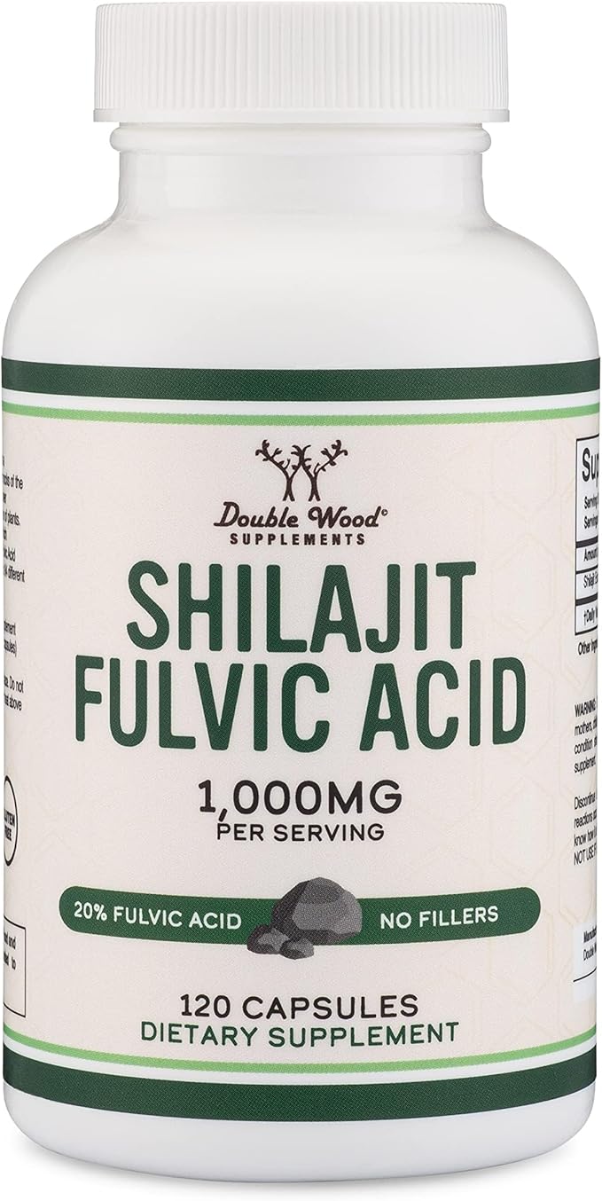 Shilajit Pure Himalayan Capsules (20% Fulvic Acid Supplement) 1,000mg of Authentic Shilajit Extract per Serving, 120 Count (High in Trace Minerals, No Fillers) by Double Wood
