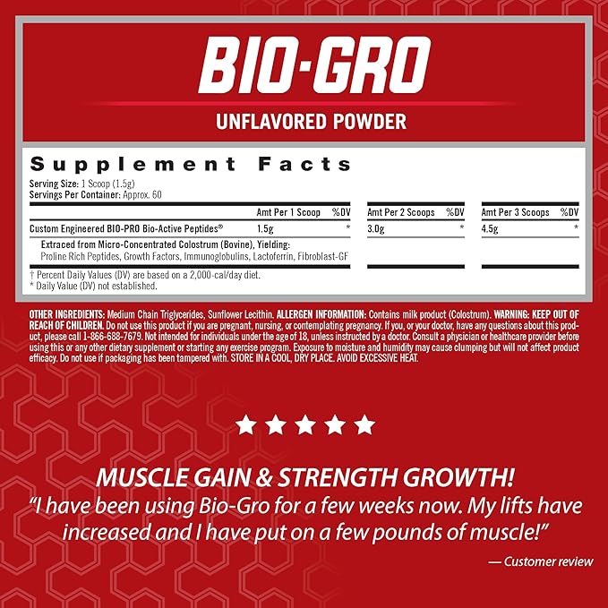 iSatori BIO-GRO Protein Synthesis Amplifier, for Muscle Recovery & Growth, Enhanced Stimulant Free Pre Workout & Colostrum Supplement with Bio-Active Peptides- Unflavored (60 Servings)