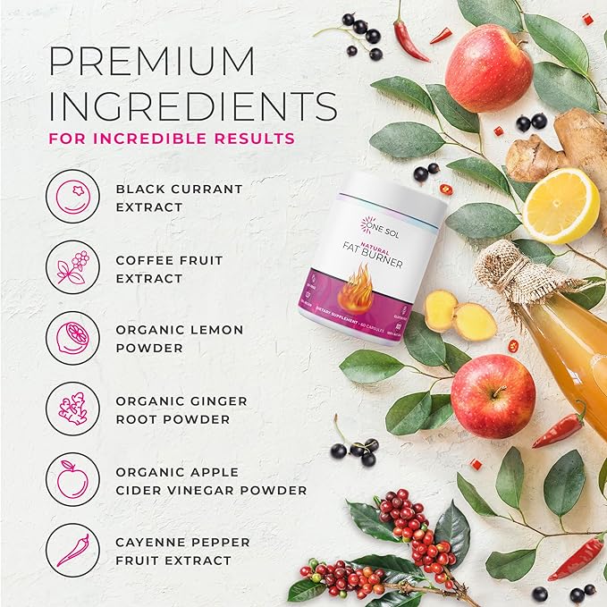 One Sol Fat Burner for Women, Natural Metabolism Booster, Burn More Calories, Boost Energy & Mood, Curb Appetite & Stop Cravings, No Crash or Jitters, All-Natural Ingredients, Gluten & Soy Free