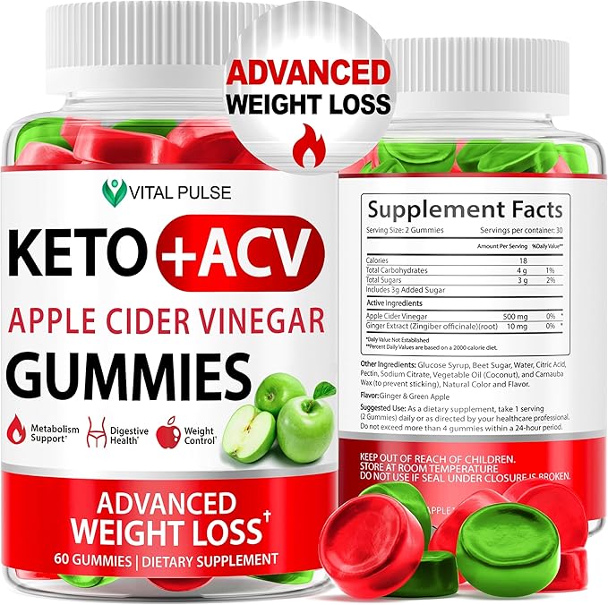 Keto ACV Gummies Advanced Weight Loss - ACV Keto Gummies for Weight Loss Gummy Supplement for Women and Men - Detox - Apple Cider Vinegar - Apple Flavor