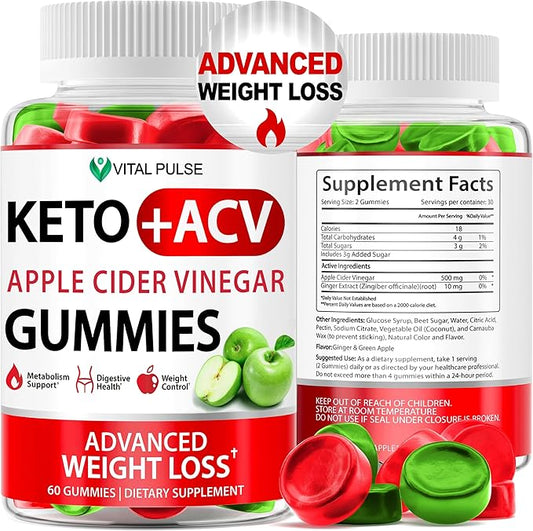 Keto ACV Gummies Advanced Weight Loss - ACV Keto Gummies for Weight Loss Gummy Supplement for Women and Men - Detox - Apple Cider Vinegar - Apple Flavor