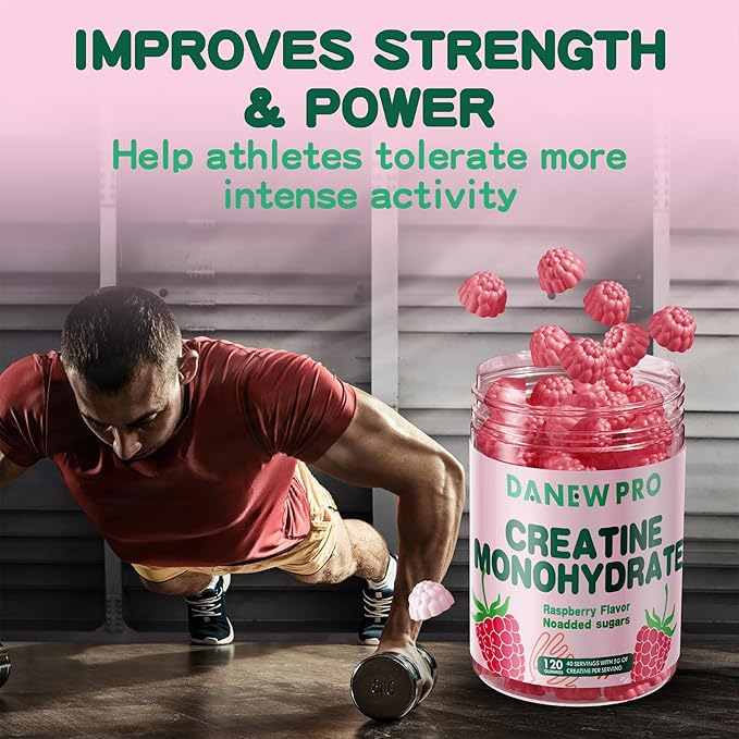 Creatine Monohydrate Gummies for Men & Women-5g of Creatine Monohydrate per Serving - Sugar Free,Vegan, Raspberry Flavor, 120 Count