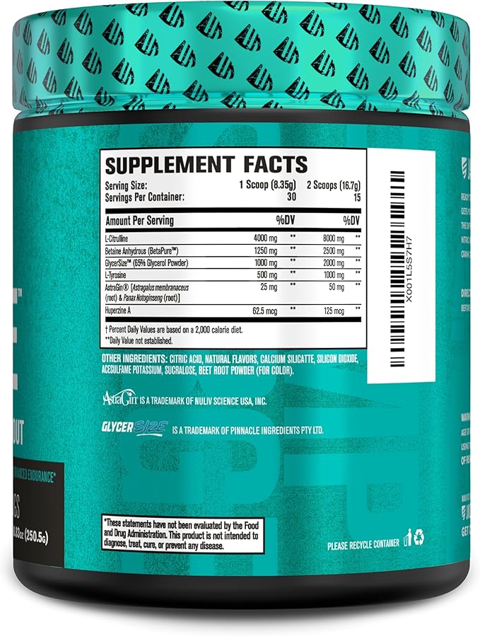 Jacked Factory Pumpsurge Caffeine Free Pre Workout for Men & Women - Nootropic Booster & Stim Free Pre Workout - Intense Pumps, Enhanced Focus - 30 Servings, Cherry Limeade