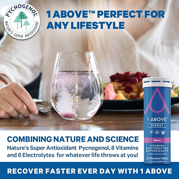 Jet Lag Relief Tablets - Berry-Flavored Effervescent Multivitamin with Pycnogenol Travel Supplement for Hydration, Energy, Immune Support and Faster Recovery - Flight Essential, 10 Tablets