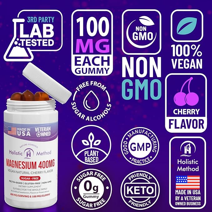Magnesium Citrate Gummies - Sugar-Free, Vegan and Non-GMO for Better Sleep and Relaxation - No Sugar Alcohol - Magnesium Supplement for Adults, Teens and Kids - Cherry - 120 Chews
