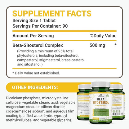Beta Sitosterol - 500mg Tablets - Non-GMO - Support Prostate and Healthy Cholesterol Levels - Phytosterols Complex - Natural Plant Sterols and Stanols