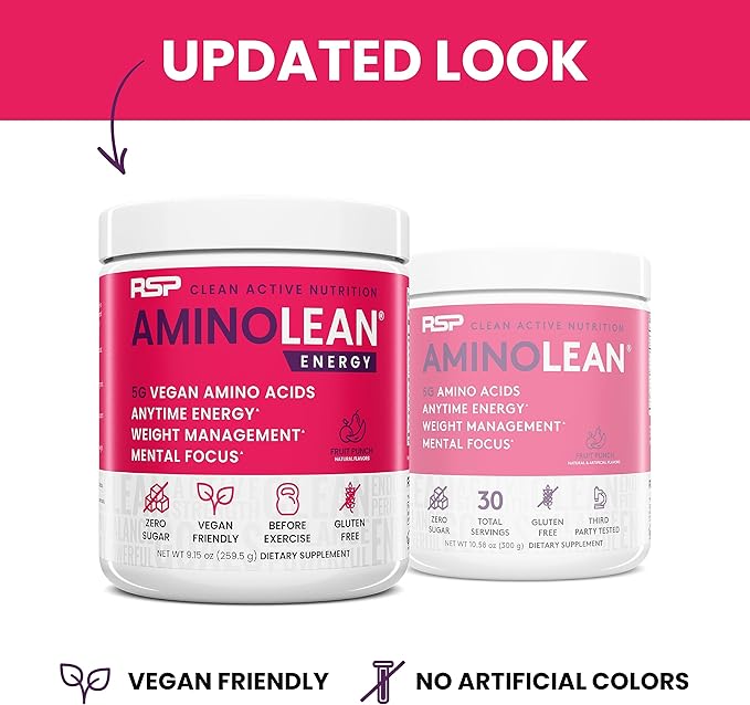 RSP NUTRITION AminoLean Pre Workout Powder, Amino Energy & Weight Management with Vegan BCAA Amino Acids, Natural Caffeine, Preworkout Boost for Men & Women, 30 Serv