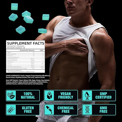 Creatine Monohydrate Gummies 5g for Men & Women - 120 Sugar Free Gummies with Magnesium Glycinate, L-Threonate, L-Taurine + Vitamin B12 for Muscle Support, Energy Boost, (Blueberry Flavor)