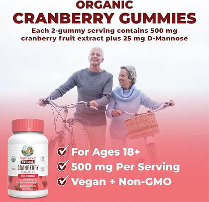 MaryRuth Organics Organic Cranberry Gummies | Cranberry Supplement | Urinary Tract Health for Women | with D Mannose | 500mg Cranberry | Traditional Use | USDA Organic | Vegan | Non GMO | 30 Servings