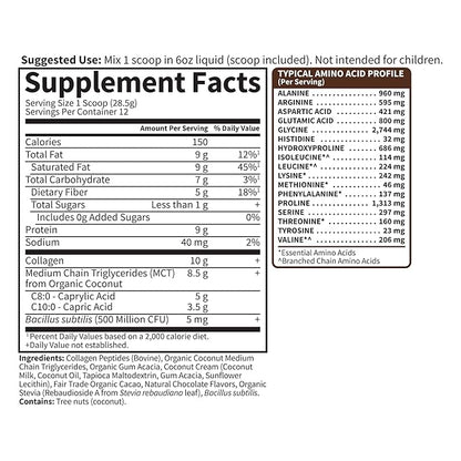 Garden of Life Grass Fed Collagen Creamer Powder - Chocolate, 12 Servings, Collagen Powder for Coffee Energy Beauty Joints, Collagen Peptides Powder, Coconut MCTs, Keto Collagen Protein Supplements