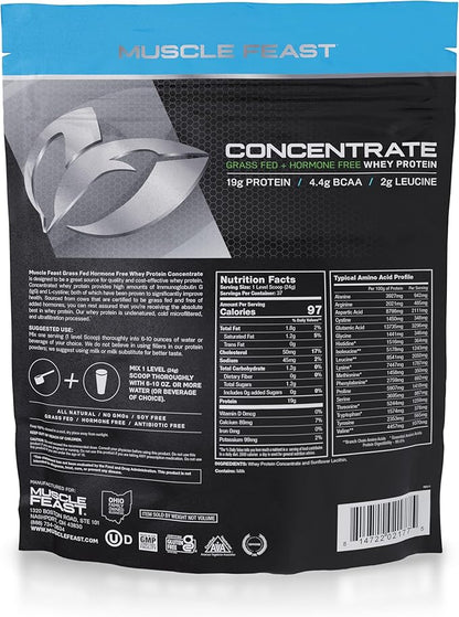 Muscle Feast Grass-Fed Whey Protein Concentrate Powder, All Natural Hormone Free Pasture Raised, Unflavored, 2lb