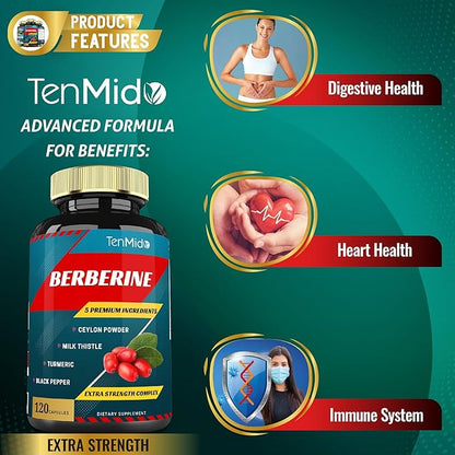 Berberine Extract Capsules, 4 Months Supply & Ceylon, Milk Thistle, Turmeric, Black Pepper | Immune Function Supports, Weight Management Supplements