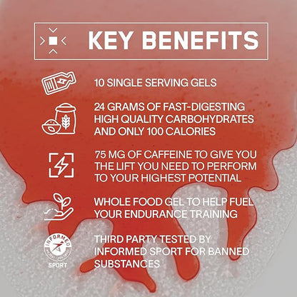 BARE PERFORMANCE NUTRITION, BPN Go Gel Endurance Gel Caffeinated, Vegan + Gluten Free Running Gel with 24g of Carbohydrates & 100 Calories per Gel Pack, 10 Single-Serving Gel Packs, Mixed Berry