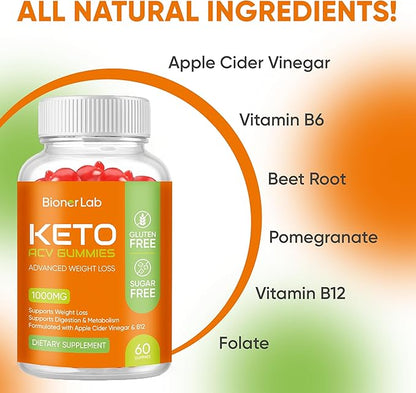 Keto ACV Gummies for Advanced Weight Loss Rapid Belly Fat Burn - Sugar Gluten Free Pro Active Super Apple Cider Vinegar Diet Supplement for Men Women - Digestion Metabolism Hair Skin Health (1000MG)