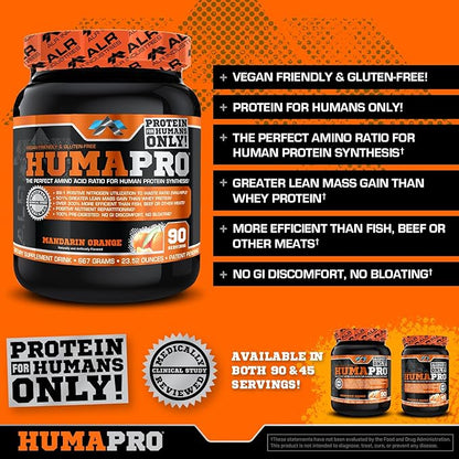 Humapro | Amino Acids Protein Matrix for Humans | 99% Utilization for Lean Muscle | Vegan, Gluten Free | 667g / 90 Servings (Mandarin Orange)
