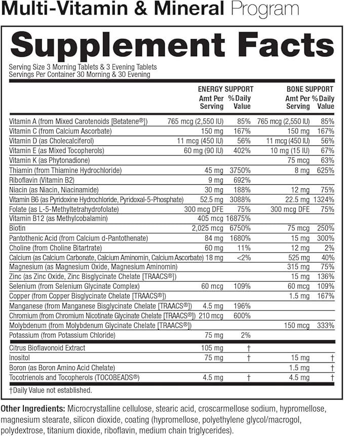 Multivitamin Day & Night Routine | Energy & Mental Clarity, Bones & Joints, Beauty, Restful Sleep | 30-Day Supply | Vitamins A, C, D, E, B-Complex | Magnesium, Biotin, Zinc, Botanicals, & Minerals