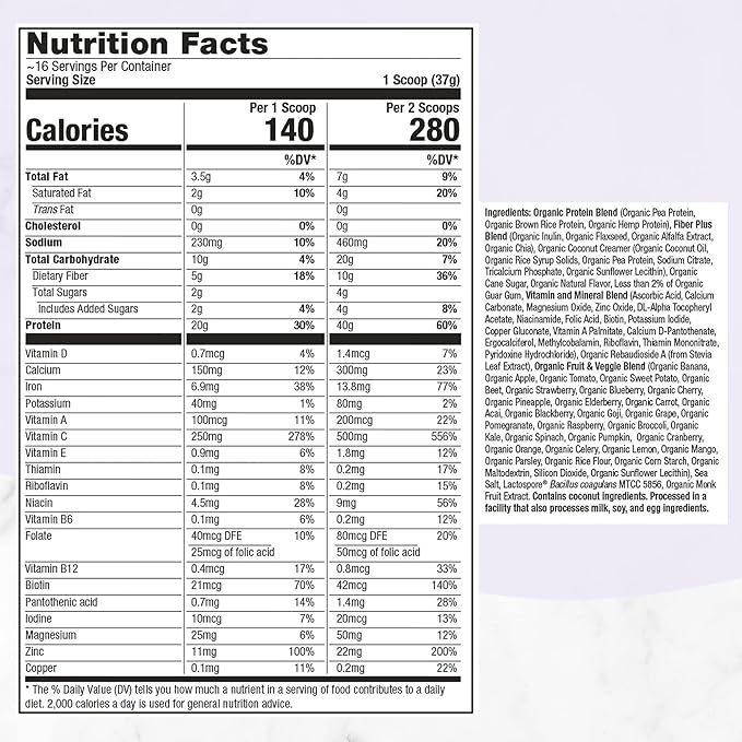 Purely Inspired All-in-One Vegan Protein Powder for Men & Women, French Vanilla (16 Servings) - Plant-Based Organic Protein Powder for Shakes & Smoothies - Gluten-Free Nutritional Meal Replacement