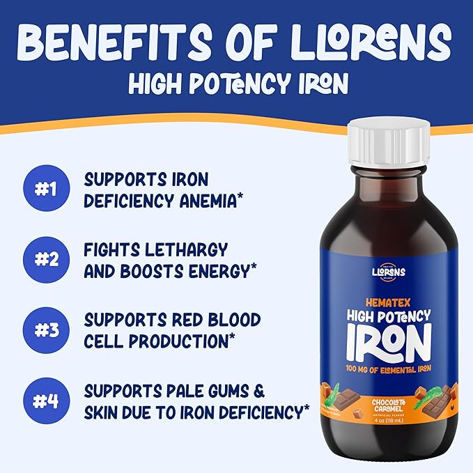 Iron Supplement High Potency Liquid Iron for Adults by Hematex - 100mg Polysaccharide Iron Complex Iron Supplements for Anemia and Iron Deficiency (Chocolate Caramel Flavor)