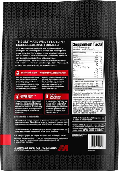 Muscletech Whey Protein Powder (Vanilla Cream, 10 Pound) - Nitro-Tech Muscle Building Formula with Whey Protein Isolate & Peptides - 30g of Protein, 3g of Creatine & 6.8g of BCAA