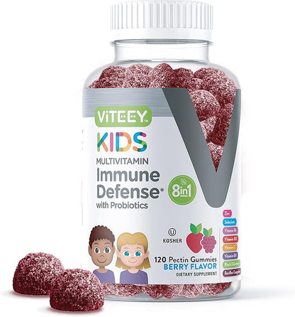 Kids Multivitamin Gummies with Probiotics - 8-1 Kids Vitamins for Immune Health Support with Vitamin C, D3, B12, B6, Zinc, Elderberry, Selenium - Vegetarian - Chewable Tasty Berry Flavored Gummy