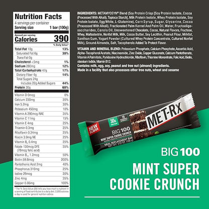 MET-Rx Big 100 Colossal Protein Bars, Mint Super Cookie Crunch, Meal Replacement Bars, 4 Count